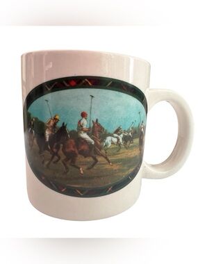 Vintage Ralph Lauren Tartan Plaid Polo Players Coffee Mug 8 oz White Unused